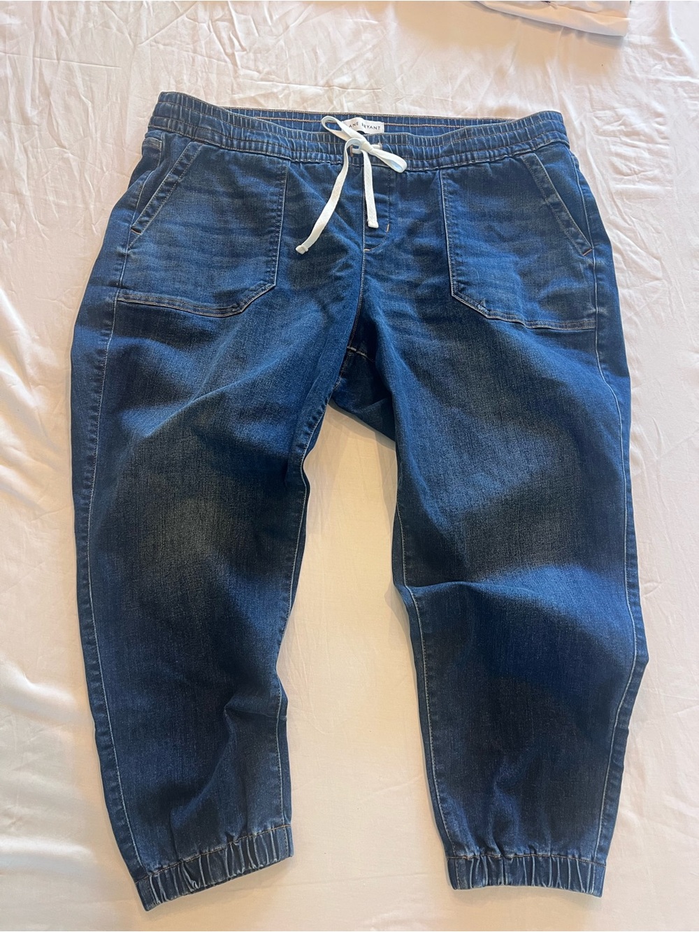 Lane Bryant Women's Blue Denim Jogger Pants Drawstring Elastic Waist Pockets 18